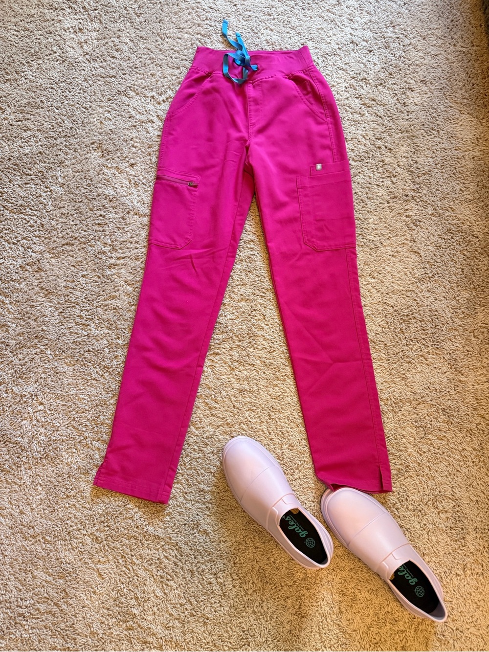 Figs Kids Hot Pink Cargo Joggers with Blue Drawstring
